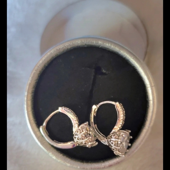 Sterling Silver Cubic Zirconia Heart Earrings - Picture 2 of 2